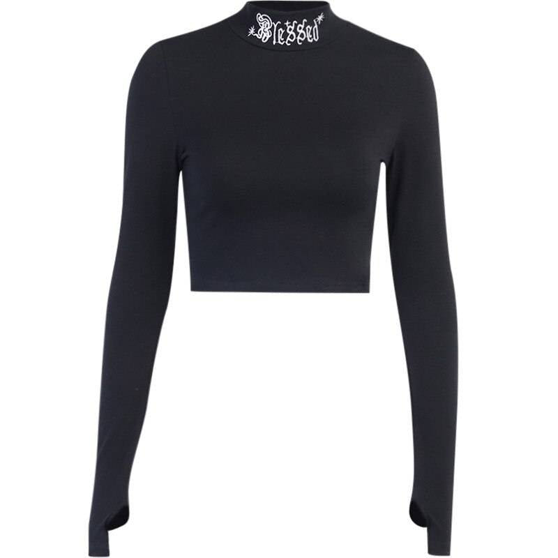 Women's Blessed Print Dark Goth Crop Top - ATLAS 1