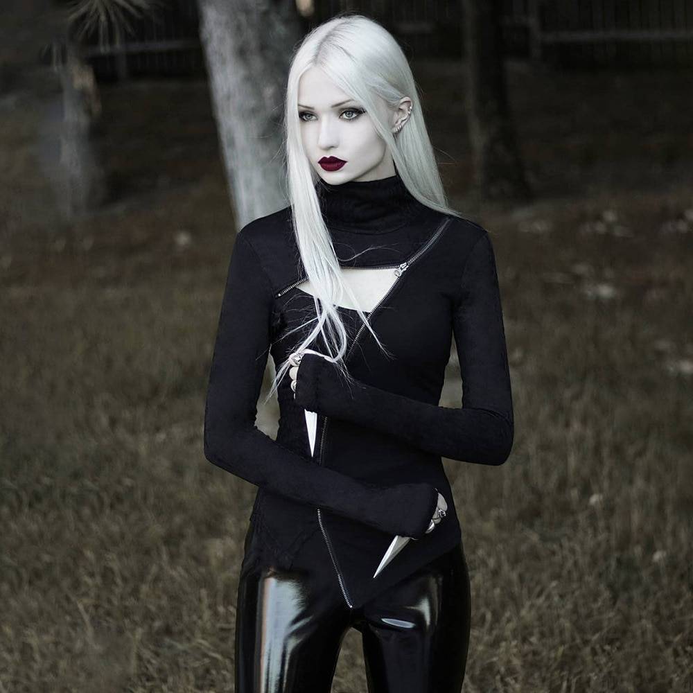 Women's Dark Ninja Asymmetric Techwear Top - ATLAS 1