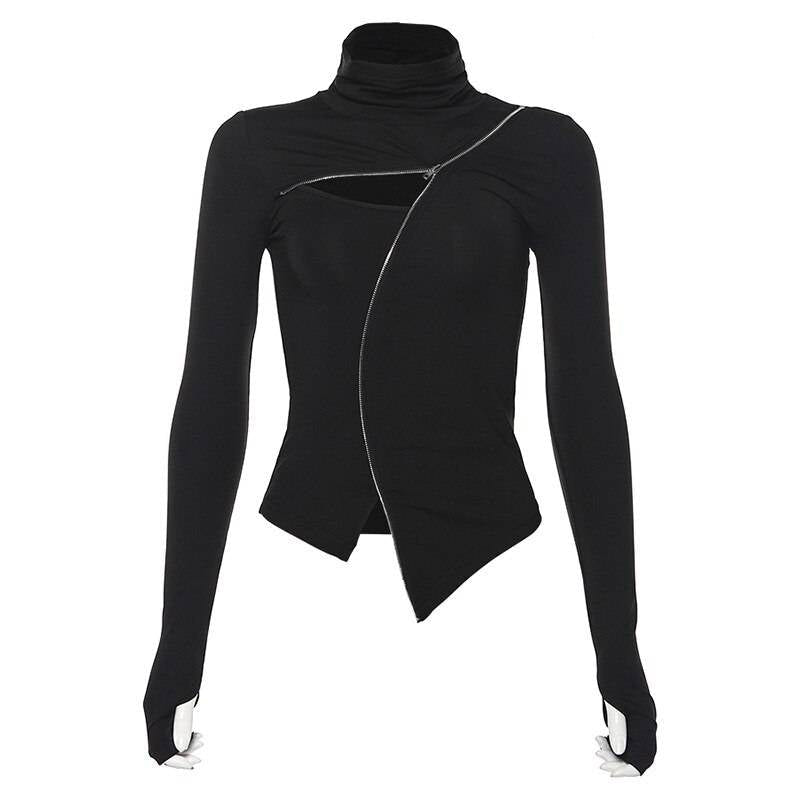 Women's Dark Ninja Asymmetric Techwear Top - ATLAS 1