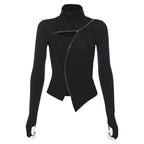 Women's Dark Ninja Asymmetric Techwear Top - ATLAS 1