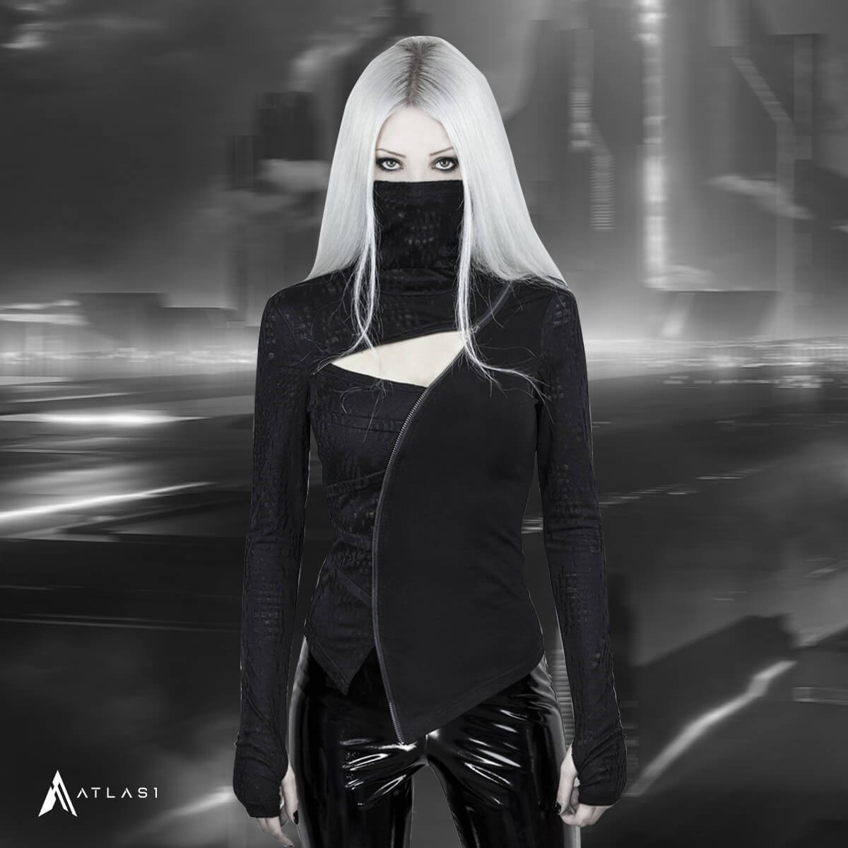 Women's Dark Ninja Asymmetric Techwear Top - ATLAS 1