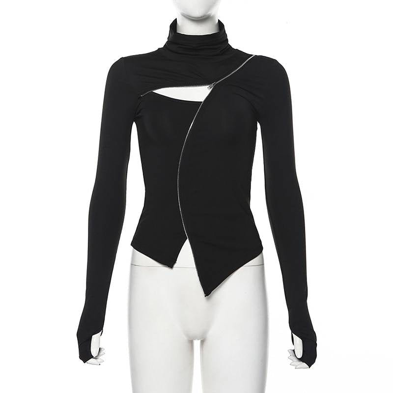 Women's Dark Ninja Asymmetric Techwear Top - ATLAS 1