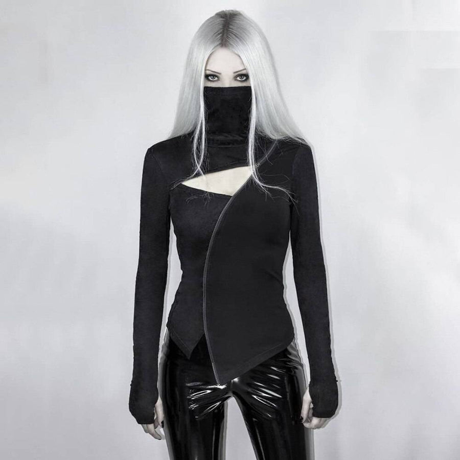 Damski asymetryczny top techwear w stylu dark ninja — Asymetryczny krój