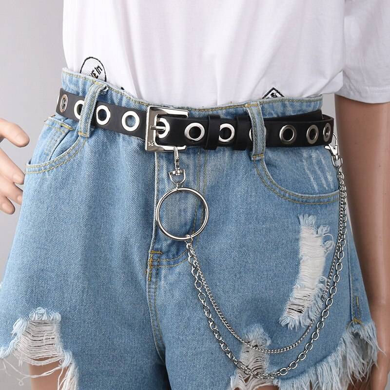 Women's Eco - Leather Rivet Belt with Multi - Layer Chain - ATLAS 1