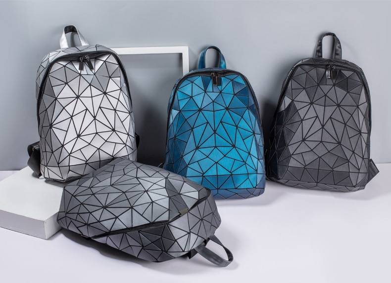 Women's Futuristic Mosaic Geometric Pattern Backpack — Multiple separate compartments