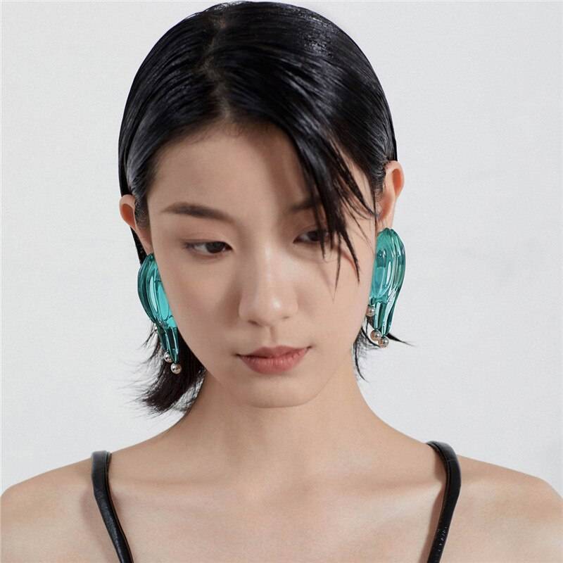 Women's Futuristic Style Green Fluid Earrings - ATLAS 1