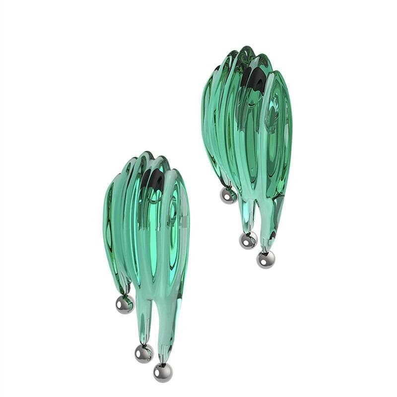 Women's Futuristic Style Green Fluid Earrings - ATLAS 1