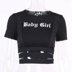 Women's Gothic Baby Girl Print Strappy Crop Top - ATLAS 1