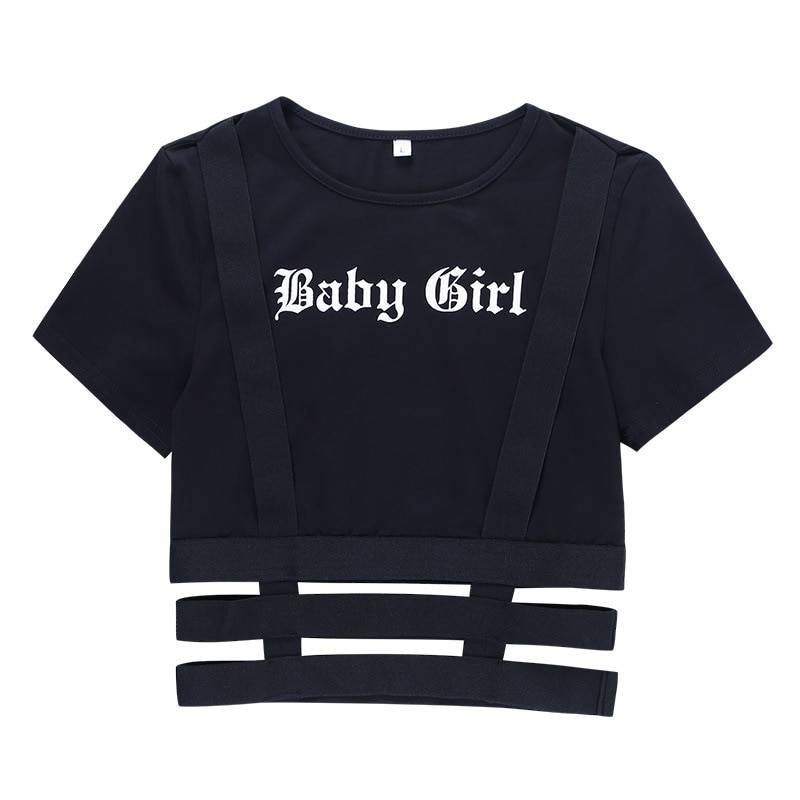 Women's Gothic Baby Girl Print Strappy Crop Top - ATLAS 1