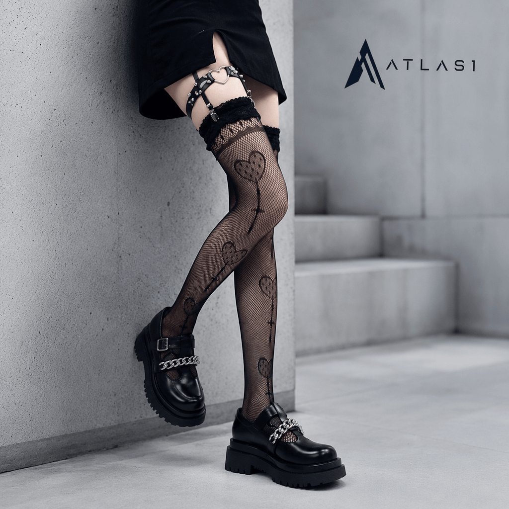 Women's Gothic Techwear Heart Patterned Stockings - ATLAS 1