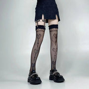 Damen Gothic Techwear Strümpfe mit Herzmuster