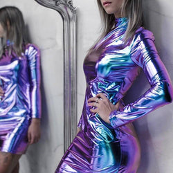 Women's Holographic Cyber Punk Style Bodycon Dress - ATLAS 1