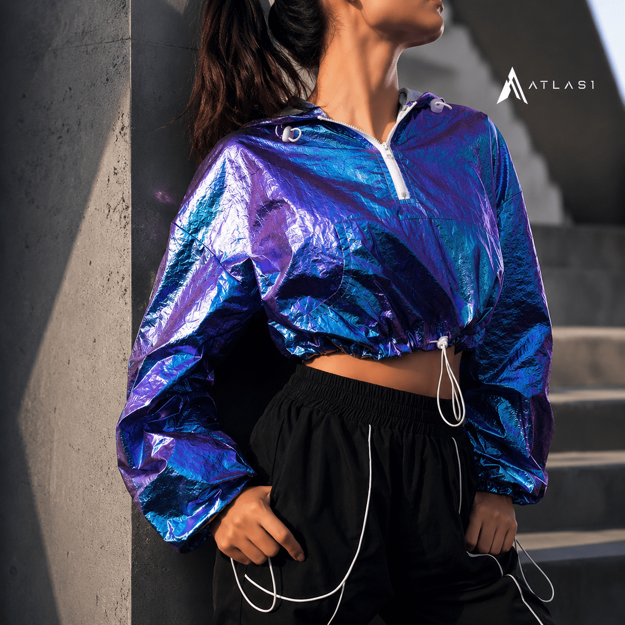 Women's Holographic Hooded Cyber Punk Crop Top - ATLAS 1