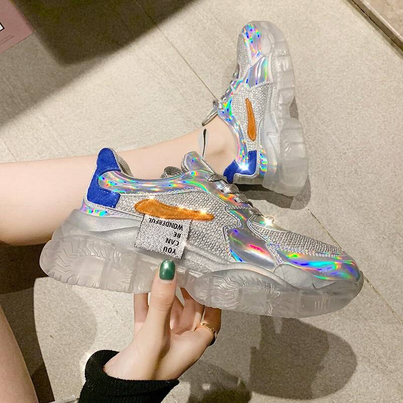 Women's Holographic Techwear Sneakers — Laces for an adjustable fit