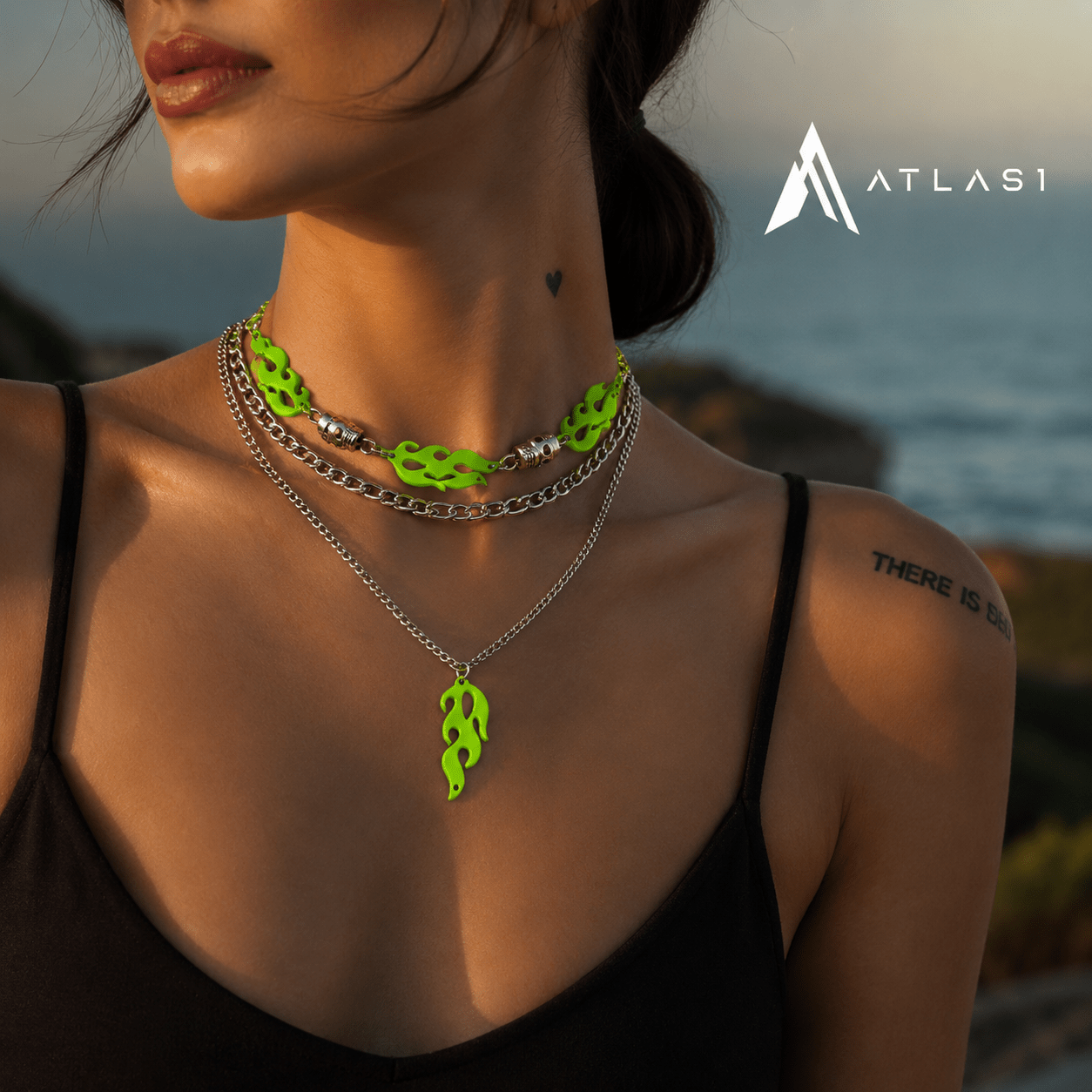 Women's Neon Color Flame Multi-Layer Techwear Necklace - ATLAS 1