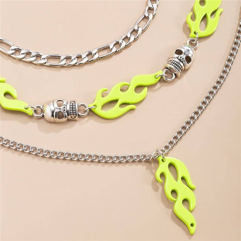 Women's Neon Color Flame Multi - Layer Techwear Necklace - ATLAS 1
