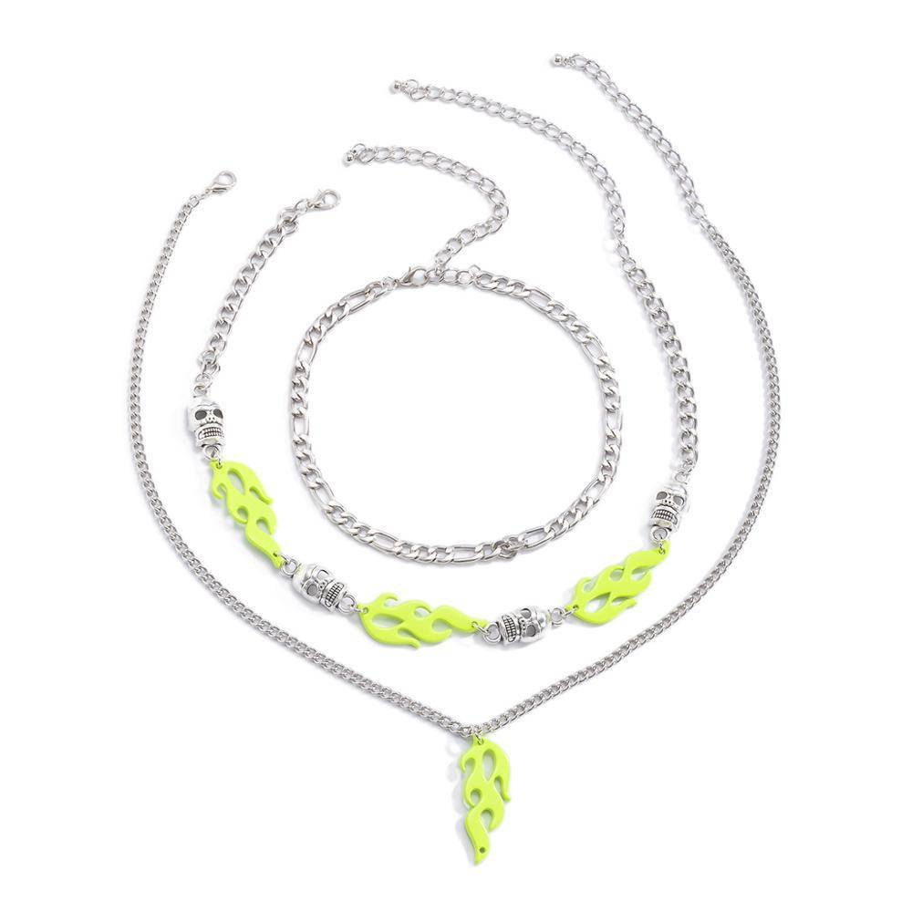 Women's Neon Color Flame Multi - Layer Techwear Necklace - ATLAS 1