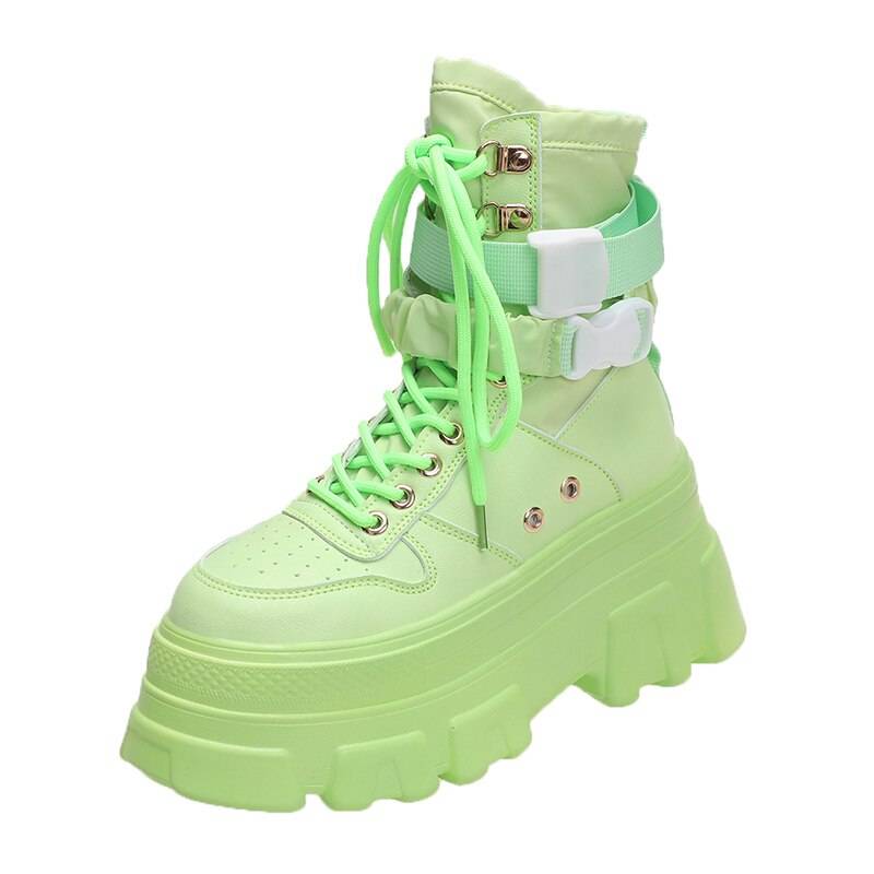 Women's Neon Green Chunky Techwear Boots - ATLAS 1