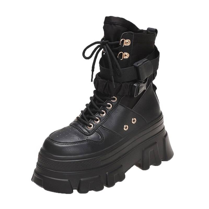 Women's Neon Green Chunky Techwear Boots — Laces for an adjustable fit