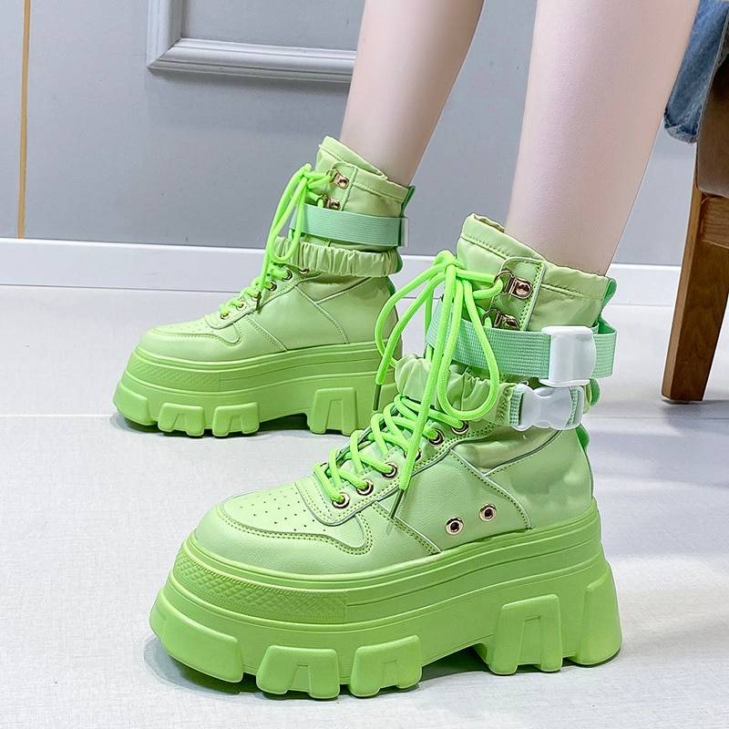 Women's Neon Green Chunky Techwear Boots - ATLAS 1