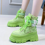 Women's Neon Green Chunky Techwear Boots - ATLAS 1