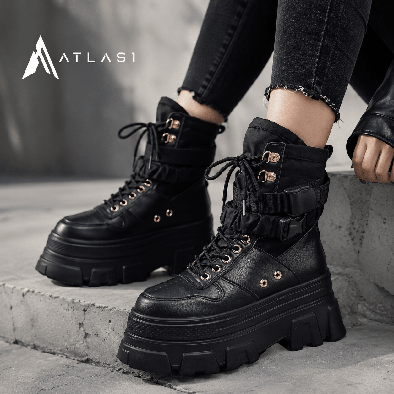 Women's Neon Green Chunky Techwear Boots - ATLAS 1