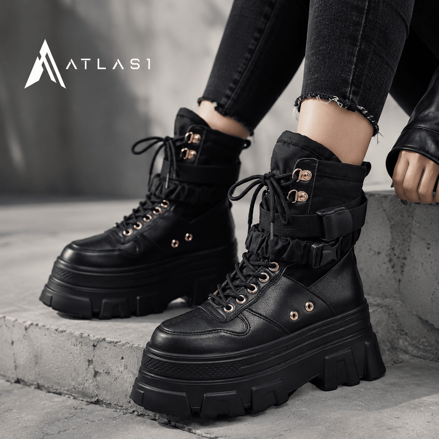 Women's Neon Green Chunky Techwear Boots — Rubber outsole