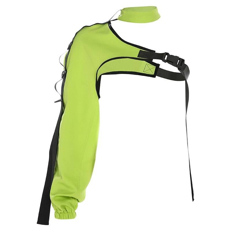 Women's Neon Green One Shoulder Techwear Crop Top - ATLAS 1