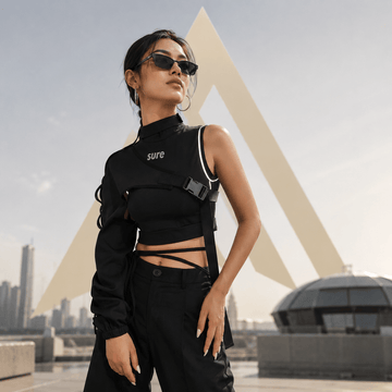 Women's Neon Green One Shoulder Techwear Crop Top - ATLAS 1