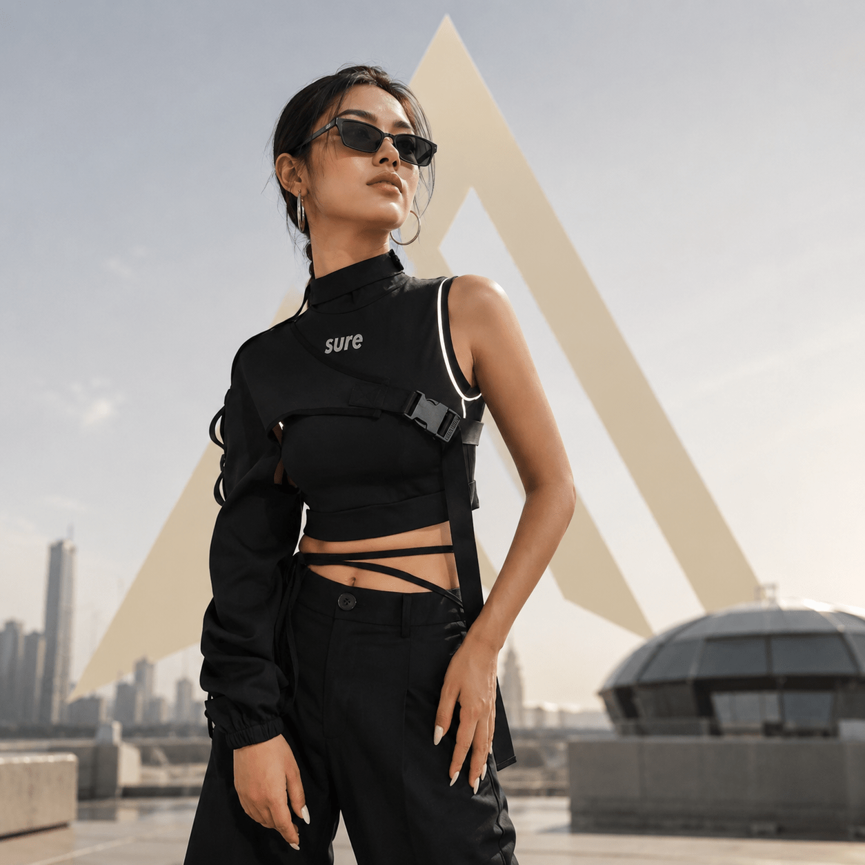 Women's Neon Green One Shoulder Techwear Crop Top - ATLAS 1