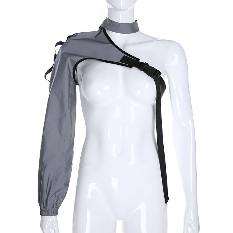 Women's Neon Green One Shoulder Techwear Crop Top - ATLAS 1