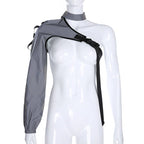 Women's Neon Green One Shoulder Techwear Crop Top - ATLAS 1