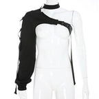 Women's Neon Green One Shoulder Techwear Crop Top - ATLAS 1