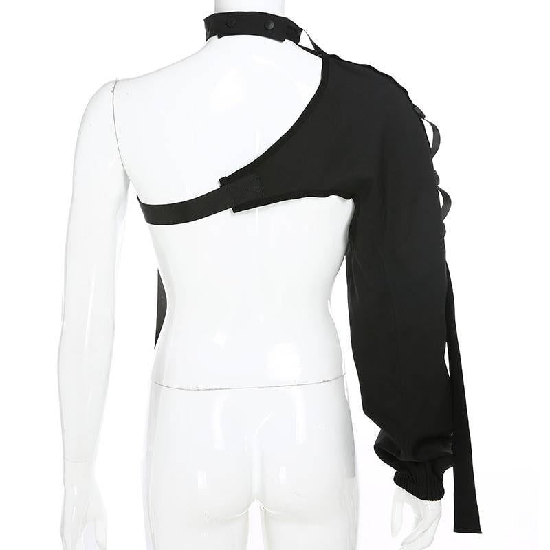 Women's Neon Green One Shoulder Techwear Crop Top - ATLAS 1