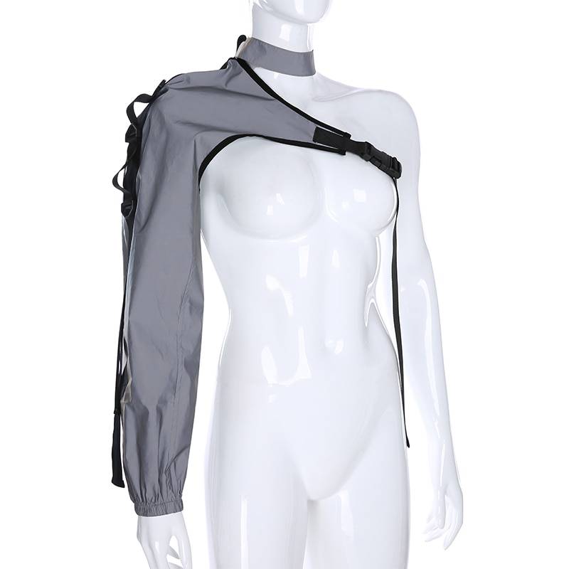 Women's Neon Green One Shoulder Techwear Crop Top - ATLAS 1