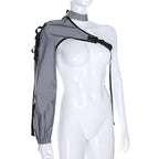 Women's Neon Green One Shoulder Techwear Crop Top - ATLAS 1