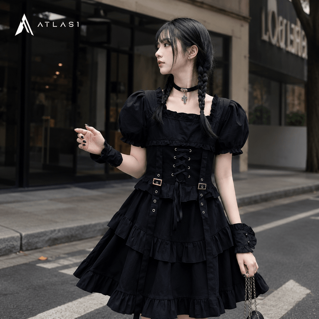 Women's O-Neck High Waist Gothic Techwear Dress - ATLAS 1