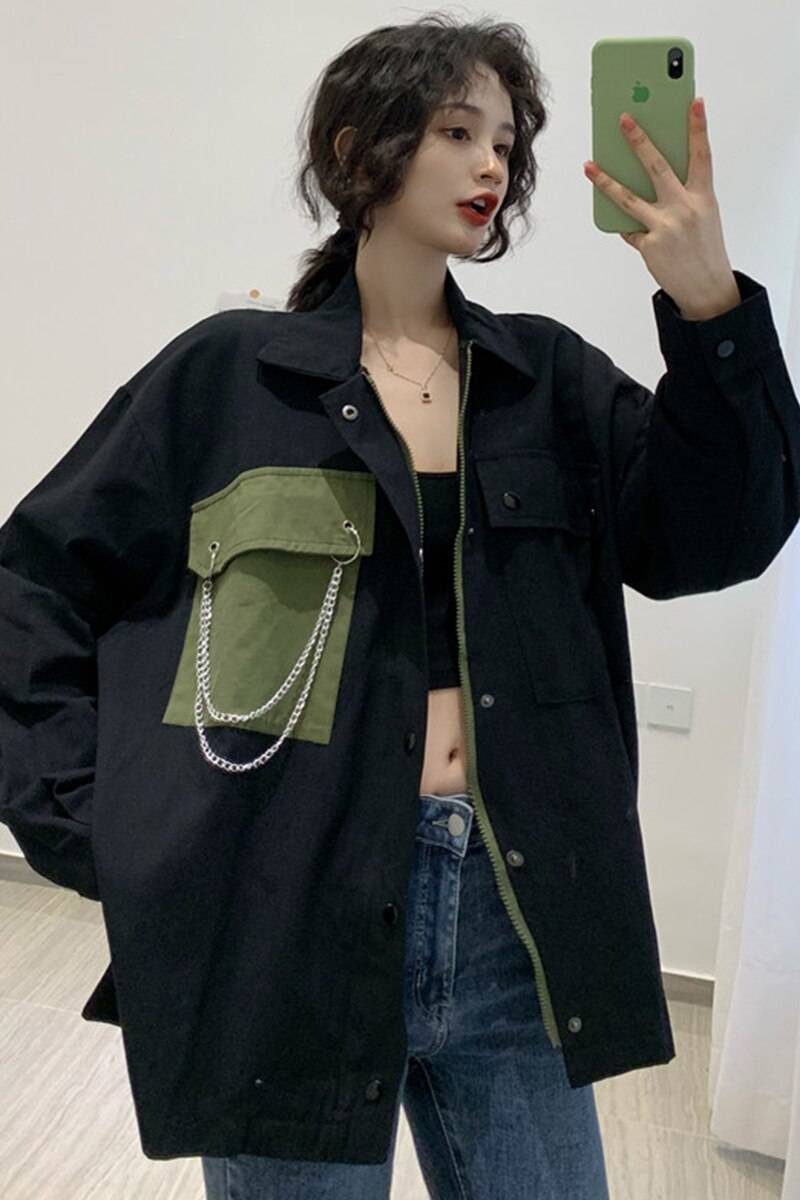 Women's Oversized Contrast Pocket Techwear Jacket - ATLAS 1