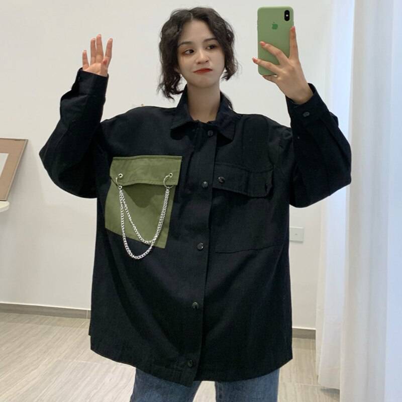 Women's Oversized Contrast Pocket Techwear Jacket - ATLAS 1