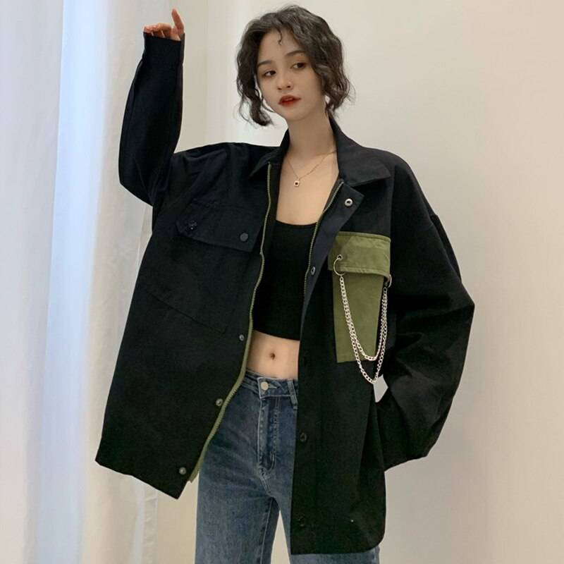 Women's Oversized Contrast Pocket Techwear Jacket - ATLAS 1