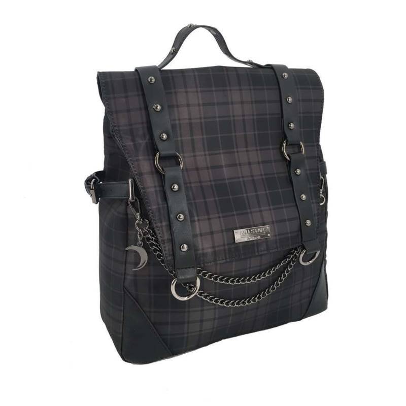 Women's Plaid Leather Gothic Techwear Backpack — Distinctive strap details
