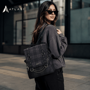 Damen Karierter Leder Gothic Techwear Rucksack