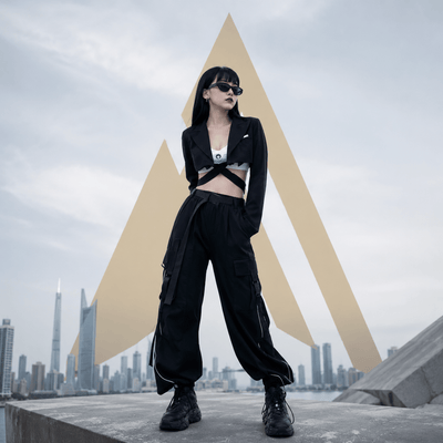 女款反光細節寬鬆 techwear 貨運褲