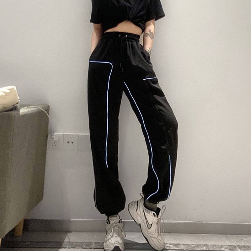 Women's Reflective High Waist Cyber Punk Joggers — High-waist cut