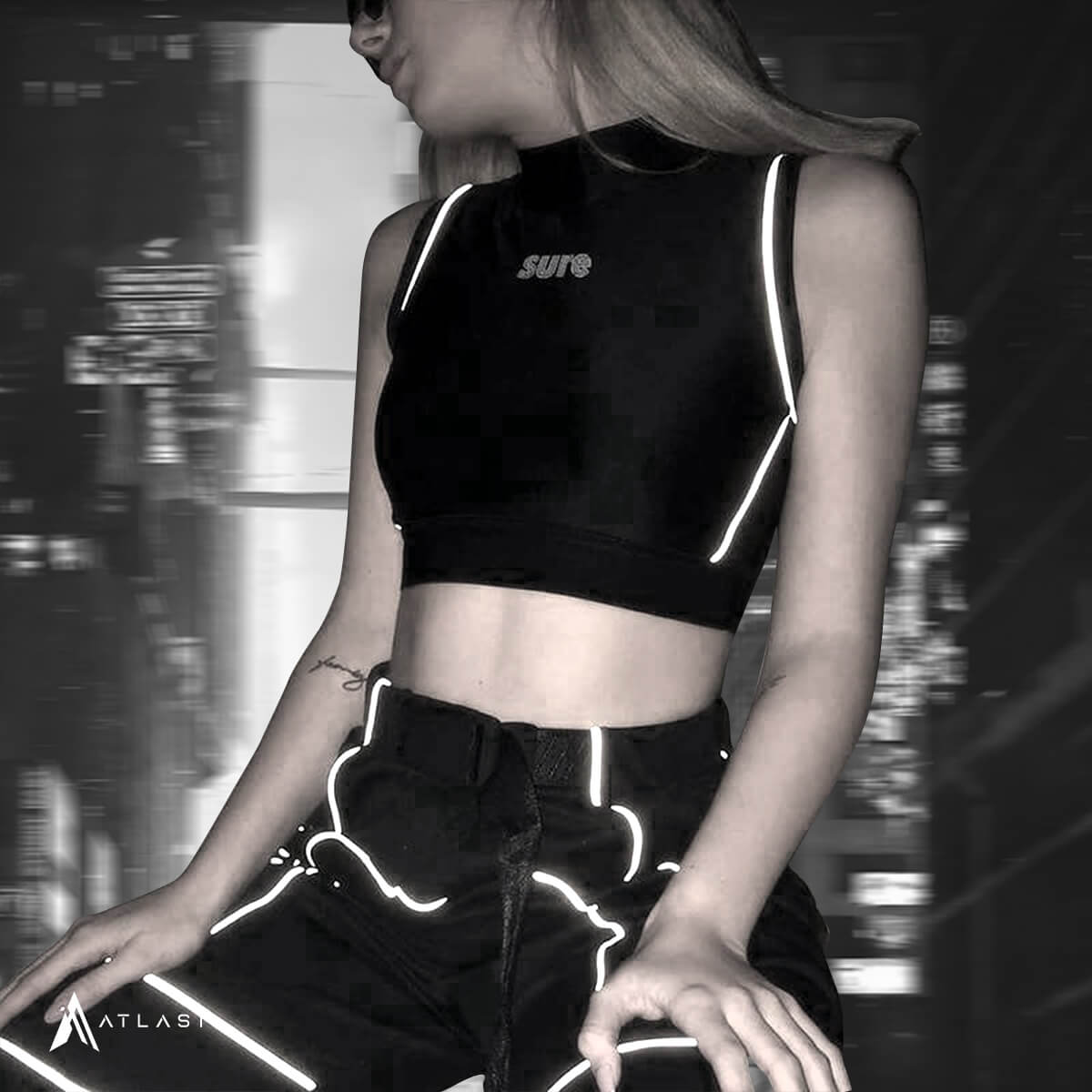 Women's Reflective Lines Techwear Crop Top - ATLAS 1