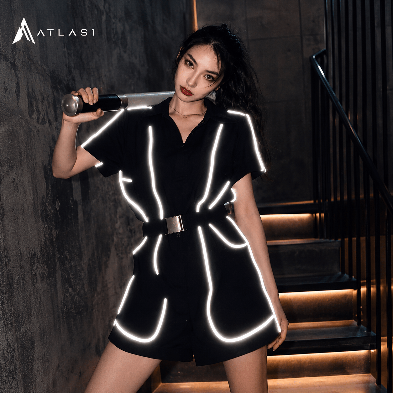 Women's Reflective Lines Techwear Mini Overall - ATLAS 1