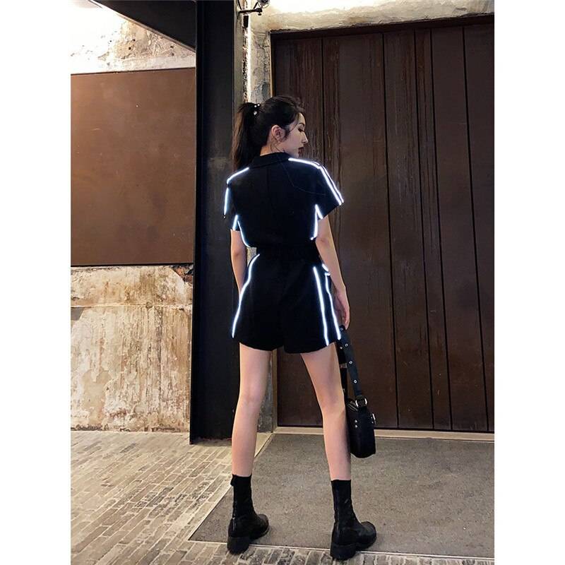 Women's Reflective Lines Techwear Mini Overall - ATLAS 1