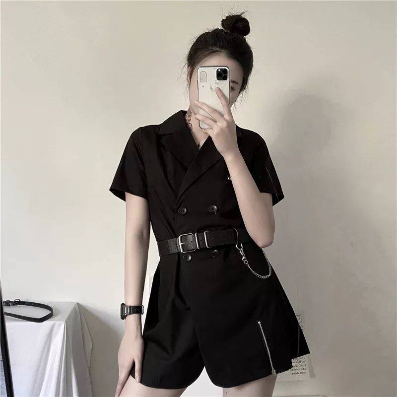 Women's Solid Black Harajuku Mini Dress with Harness - ATLAS 1