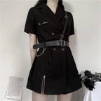 Women's Solid Black Harajuku Mini Dress with Harness - ATLAS 1
