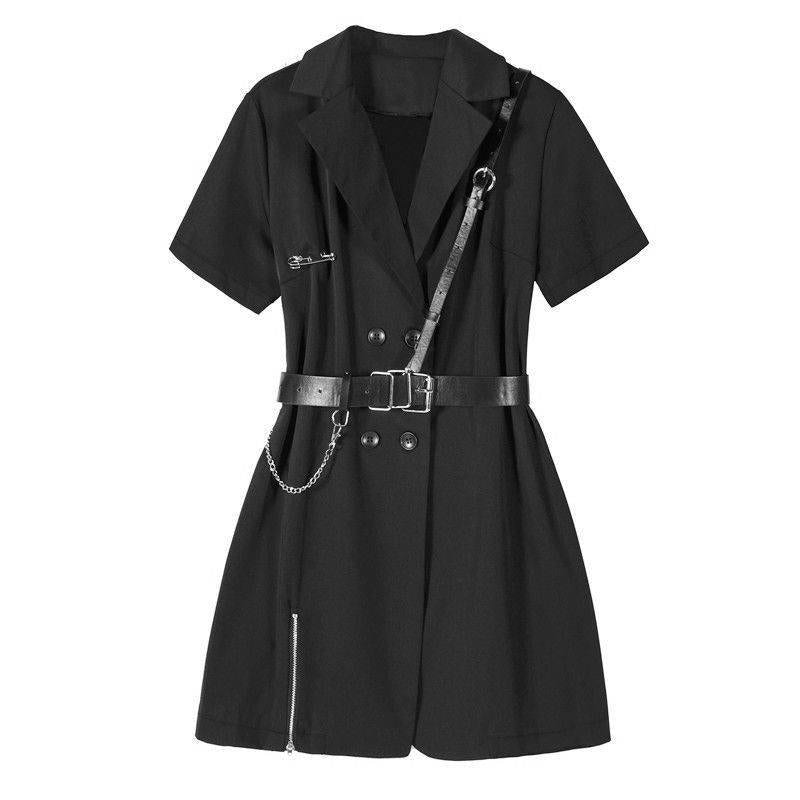 Women's Solid Black Harajuku Mini Dress with Harness - ATLAS 1